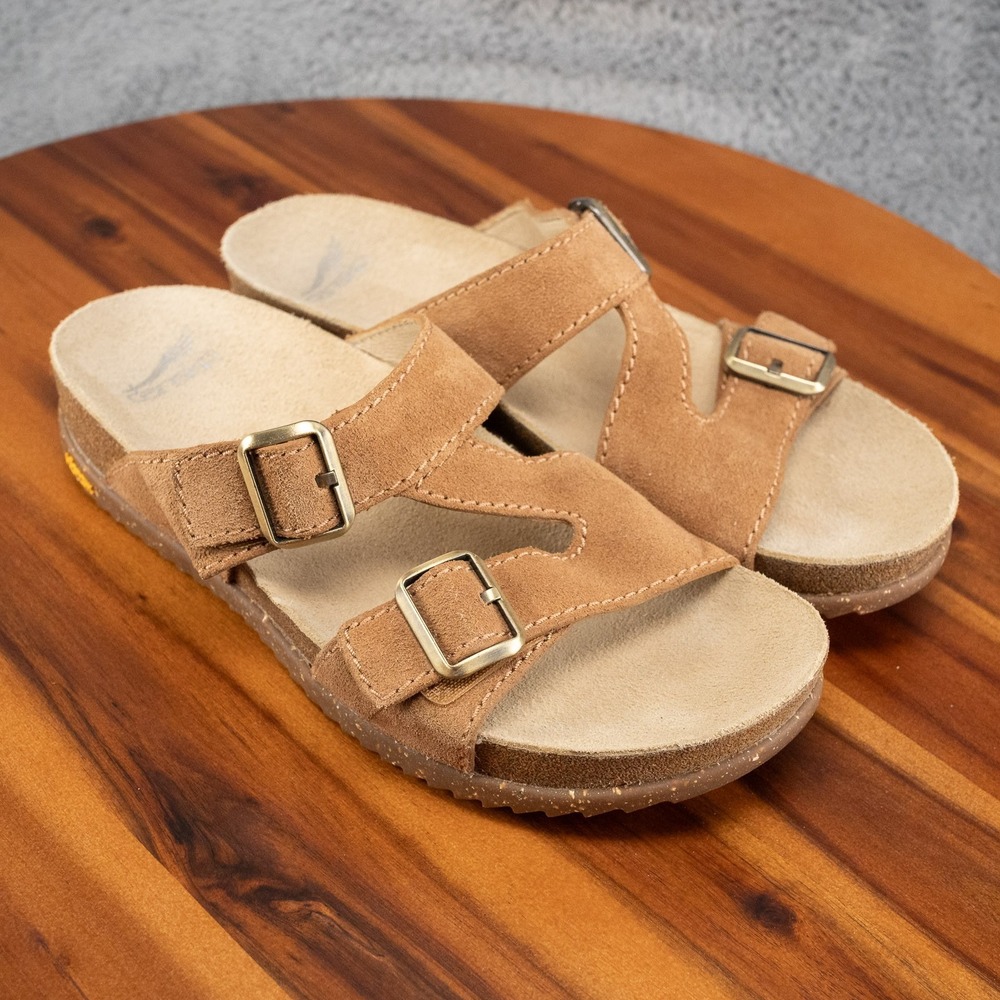 Dansko Dayna Leather Slide Sandals Womens 9.5-10 EU 40 Tan Buckles Vibram